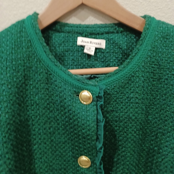 Joan Rivers Button Up Classic Blazer Women's 8 Green Boucle Tweed Long Sleeve